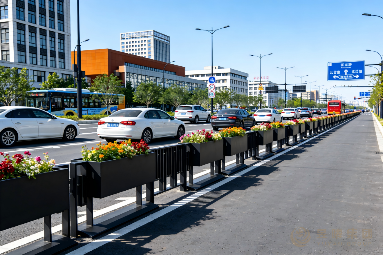 杭州文一西路机非隔离花箱